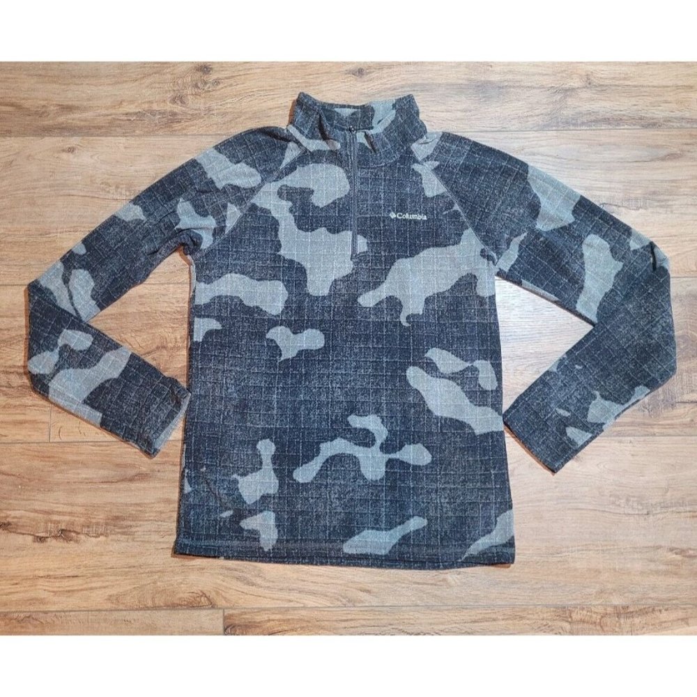 Columbia Fleece Pullover Boys XL 18/ 20 Gray Camo Camouflage Long Sleeve